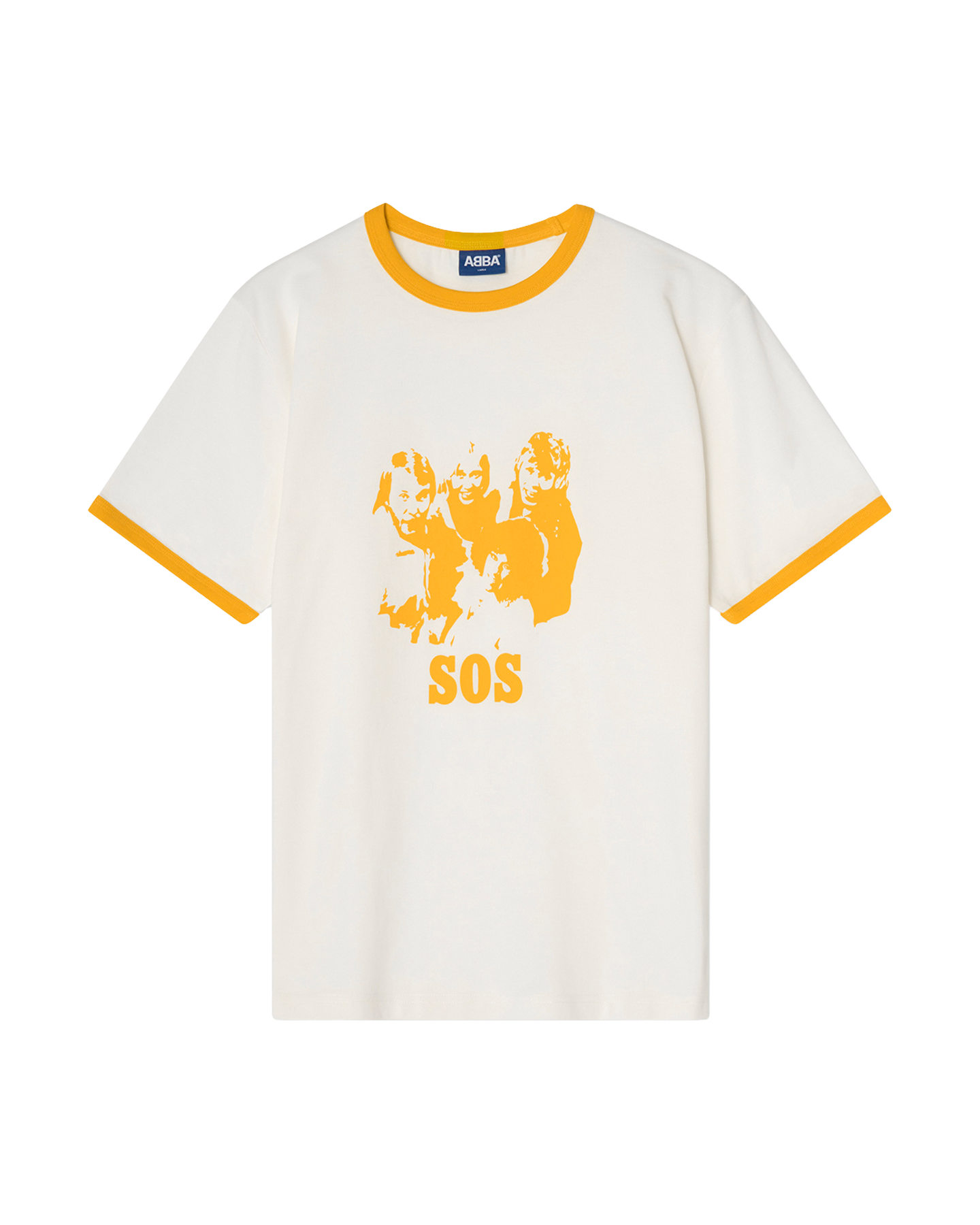 ABBA ‘SOS’ Ringer T-shirt (Off-White/Yellow) Ringer T-Shirt 449116